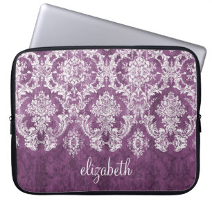Protection Pour Ordinateur Portable Modèle de Damas de prune et de grunge blanc avec n
