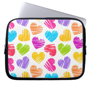 Protection Pour Ordinateur Portable Moderne et Fille Vibrant Doodled Hearts Motif