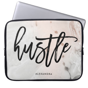 Protection Pour Ordinateur Portable Moderne rougissent la hâte rose et grise du marbr