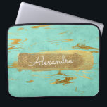 Protection Pour Ordinateur Portable Monnaie et marbre avec huile or et Parties scintil<br><div class="desc">Monnaie Bleu Turquoise et Marbre avec huile d'or et Parties scintillant Elégant Monogramme Nom Coque. Ce coque peut être customisé pour inclure votre prénom.</div>