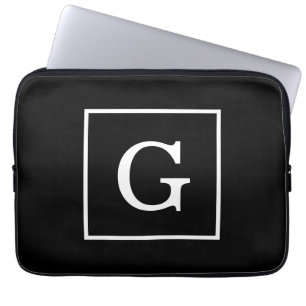 Protection Pour Ordinateur Portable Monograme de Black White Framed Initial