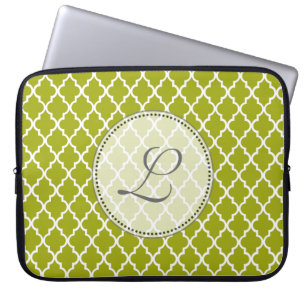 Protection Pour Ordinateur Portable monogramme à motif quatrefeuilles lime cool