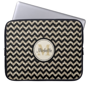 Protection Pour Ordinateur Portable Monogramme argenté noir de parties scintillantes