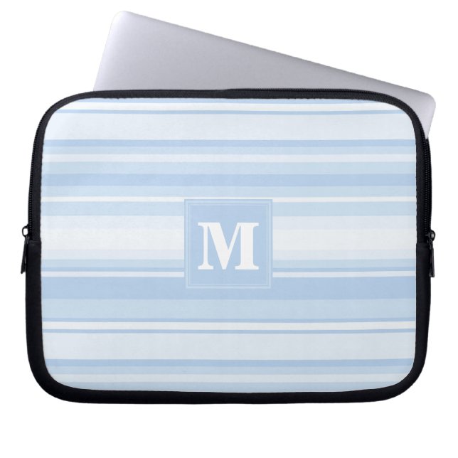 Protection Pour Ordinateur Portable Monogramme Bleu rayures (Devant)