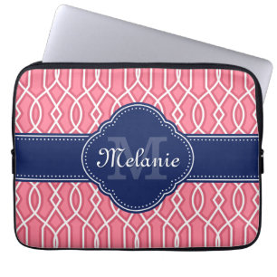 Protection Pour Ordinateur Portable Monogramme de marine Motif de Trellis blancs rose