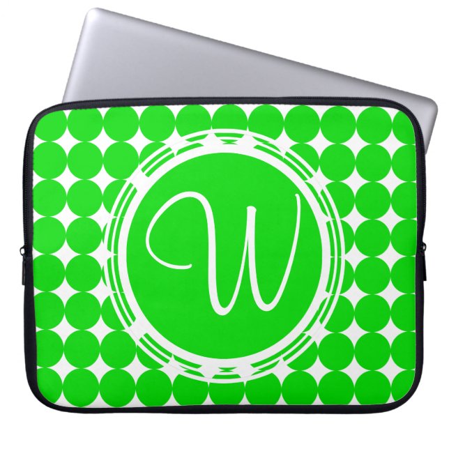 Protection Pour Ordinateur Portable Monogramme de point de polka vert (Devant)