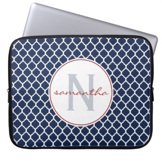 Protection Pour Ordinateur Portable Monogramme de Quatrefoil de marine