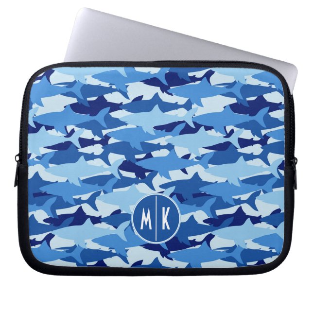 Protection Pour Ordinateur Portable Monogramme du motif | de requin bleu (Devant)