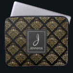 Protection Pour Ordinateur Portable Monogramme élégant à huile rose et or<br><div class="desc">Pink,  Black et Faux Gold Foil Motif Floral Élégant Coque Monogramme. Ce coque peut être customisé pour inclure votre nom initial et votre nom complet.</div>