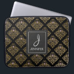 Protection Pour Ordinateur Portable Monogramme élégant à huile rose et or<br><div class="desc">Pink,  Black et Faux Gold Foil Motif Floral Élégant Coque Monogramme. Ce coque peut être customisé pour inclure votre nom initial et votre nom complet.</div>