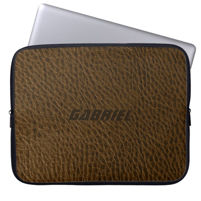 Protection Pour Ordinateur Portable Monogramme en cuir Brown Faux Worn-Out (Devant)