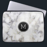 Protection Pour Ordinateur Portable Monogramme en pierre de marbre gris<br><div class="desc">Elégante image moderne blanche et grise de la texture en pierre de marbre. Cercle noir et monogramme.</div>