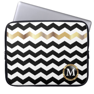 Protection Pour Ordinateur Portable Monogramme Grandes Tirures Chevron Noir, Blanc et