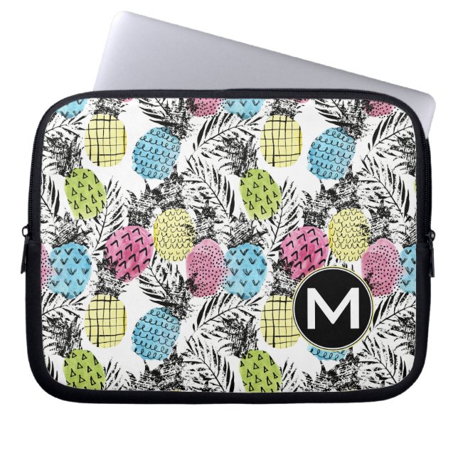 Protection Pour Ordinateur Portable Monogramme grunge des paumes | d'ananas (Devant)