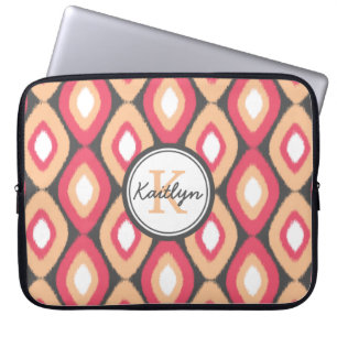 Protection Pour Ordinateur Portable Monogramme Ikat Diamonds Motif gris rose