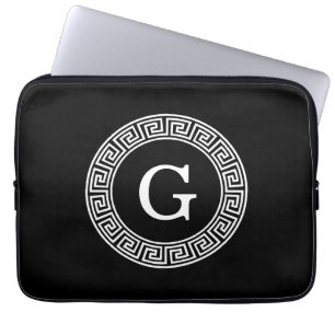 Protection Pour Ordinateur Portable Monogramme initial du cadre de ligne de clé grecqu