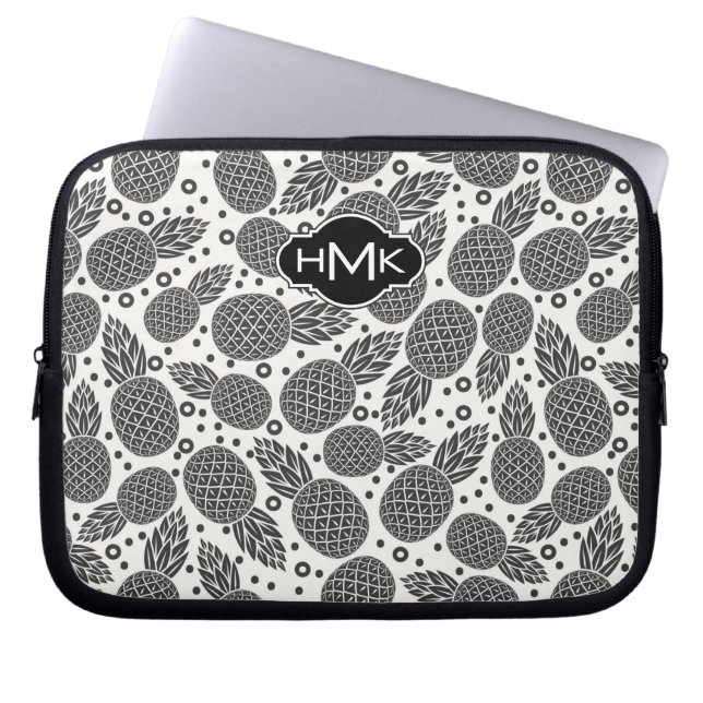 Protection Pour Ordinateur Portable Monogramme monochrome des ananas | (Devant)