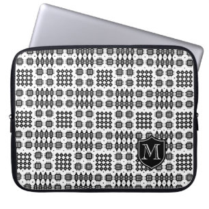 Protection Pour Ordinateur Portable Monogramme Noir Blanc Faux Welsh Tapestry Motif