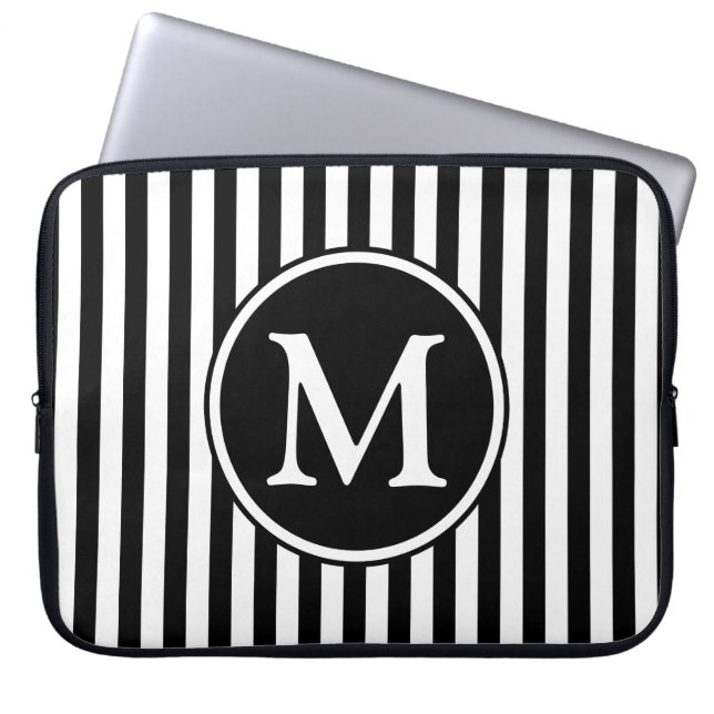 Protection Pour Ordinateur Portable Monogramme noir et blanc moderne (Devant)