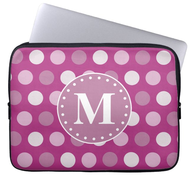 Protection Pour Ordinateur Portable Monogramme Pois rose gras (Devant)