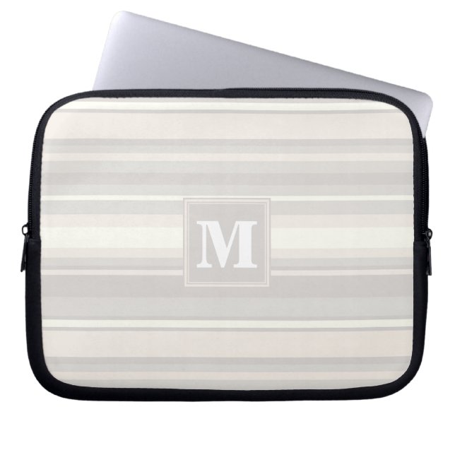 Protection Pour Ordinateur Portable Monogramme rayures beiges (Devant)