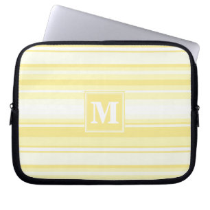 Protection Pour Ordinateur Portable Monogramme rayures jaunes citron