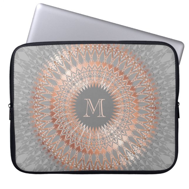 Protection Pour Ordinateur Portable Monogramme rose Gold Grey Mandala (Devant)