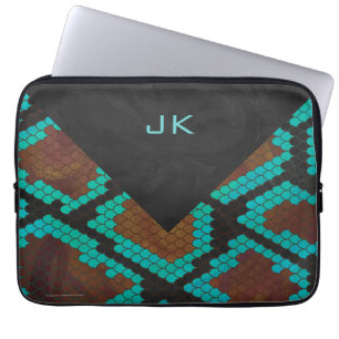 Protection Pour Ordinateur Portable Monogramme serpent impression Brown et Turquoise