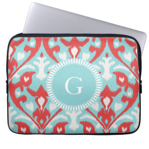 Protection Pour Ordinateur Portable Monographie de motif tribal turquoise moderne roug