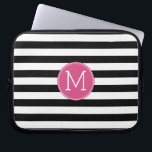 Protection Pour Ordinateur Portable Motif à rayures noir et blanc Monogramme rose chau<br><div class="desc">Un design audacieux et moderne avec un espace pour monogrammes. Si vous devez ajuster l'illustration ou modifier la police,  vous pouvez cliquer sur la zone personnaliser. Cela vous mènera à l'outil de conception où vous pouvez effectuer de nombreux changements.</div>