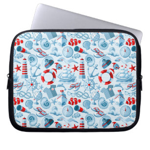Protection Pour Ordinateur Portable Motif blanc et bleu rouge nautique