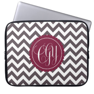 Protection Pour Ordinateur Portable Motif blanc gris-foncé de Chevron de monogramme