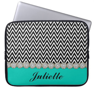 Protection Pour Ordinateur Portable Motif Chevron noir blanc losange