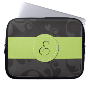 Protection Pour Ordinateur Portable Motif Damas, Damas gris, Monogramme