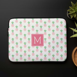 Protection Pour Ordinateur Portable Motif d'ananas rose monogramme