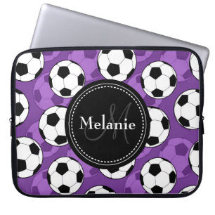 Protection Pour Ordinateur Portable Motif de balle de soccer noir violet monogramme