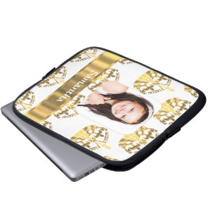 Protection Pour Ordinateur Portable Motif de couronnes blanches et or personnalisé