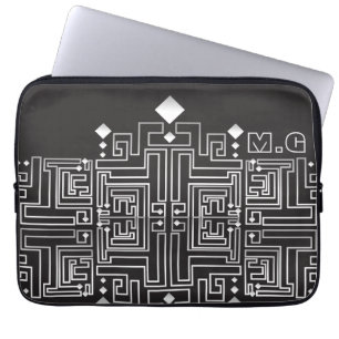 Protection Pour Ordinateur Portable Motif de Maze noir et blanc monogramme