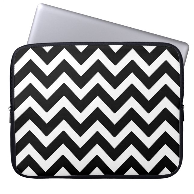 Protection Pour Ordinateur Portable Motif géométrique Chevron noir et blanc Zigzag (Devant)