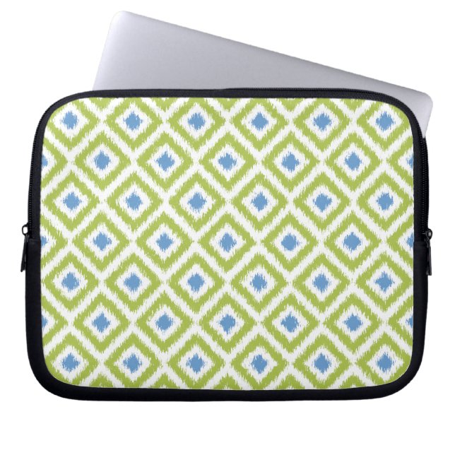 Protection Pour Ordinateur Portable Motif Ikat Diamant Vert et Bleu (Devant)