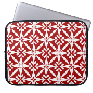 Protection Pour Ordinateur Portable Motif Ikat Star - Rouge foncé et blanc