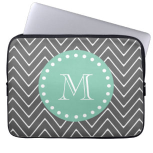 Protection Pour Ordinateur Portable Motif Monogra vert en bon état de Chevron de