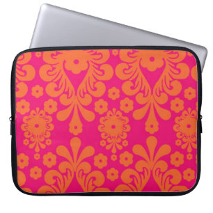 Protection Pour Ordinateur Portable Motif vintage orange rose fuchsia de damassé