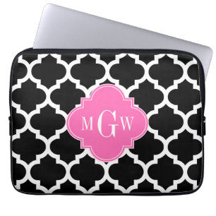 Protection Pour Ordinateur Portable Noir Blanc Marocain #5 Rose Chaud #2 Monogramme No