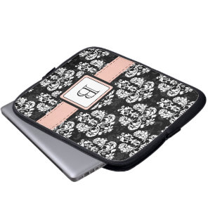 Protection Pour Ordinateur Portable Noir décoré d'un monogramme de rose de douille d