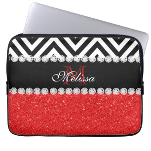PROTECTION POUR ORDINATEUR PORTABLE NOIR ROUGE CHEVRON DE PARTIES SCINTILLANTES DÉCORÉ