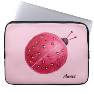 Protection Pour Ordinateur Portable Nom personnalisé Joli rose Aquarelle Ladybug Enfan