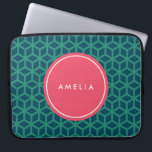 Protection Pour Ordinateur Portable Nom personnalisé Monogramme Géométrique Turquoise<br><div class="desc">Motif géométrique moderne en turquoise avec étiquette rose. Customisez ceci en ajoutant votre nom; cliquez sur le bouton "Customiser" et vous pouvez facilement remplacer le texte de l'espace réservé pour ajouter votre texte.</div>