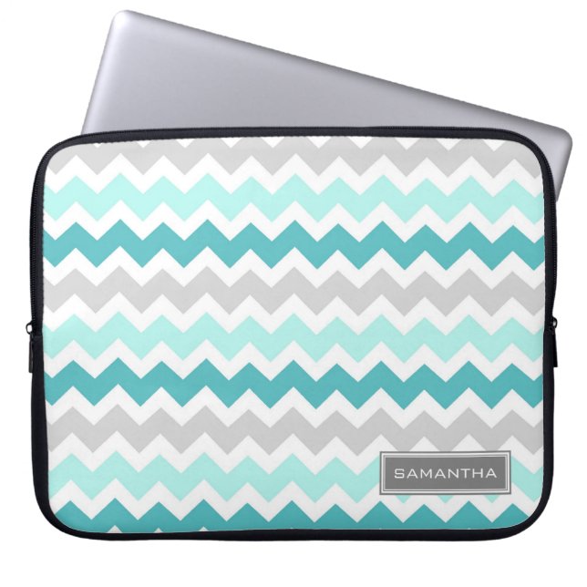 Protection Pour Ordinateur Portable Nom turquoise de coutume d'Ombre Chevron (Devant)