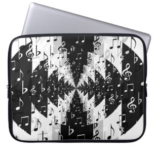 Protection Pour Ordinateur Portable Notes de musique Echo noir et blanc
